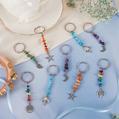 25Pcs 5 Style Natural & Synthetic Gemstone Keychain KEYC-SZ0001-12-1