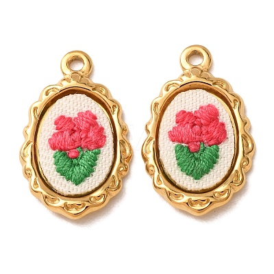 304 Stainless Steel & Cloth Embroidered Pendants FB-CBAFBAF-04G-1