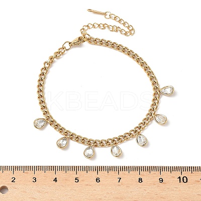 304 Stainless Steel Rhinestone Teardrop Charm Bracelets LS-BJEW-V011-01G-04-1