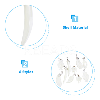 10Pcs 5 Style Natural Trochid Shell/Trochus Shell Pendants SSHEL-FH0001-18-1