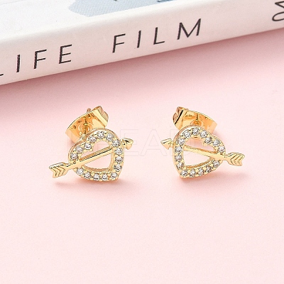 Heart Brass Micro Pave Clear Cubic Zirconia Stud Earrings EJEW-Z144-12G-1
