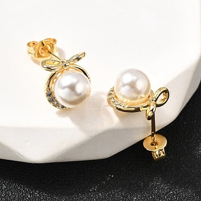 Bowknot with Round Brass Micro Pave Clear Cubic Zirconia Stud Earrings EJEW-A135-29G-1