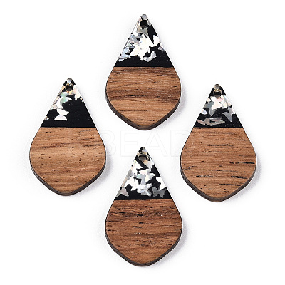 Opaque Resin & Walnut Wood Pendants RESI-N039-60B-1