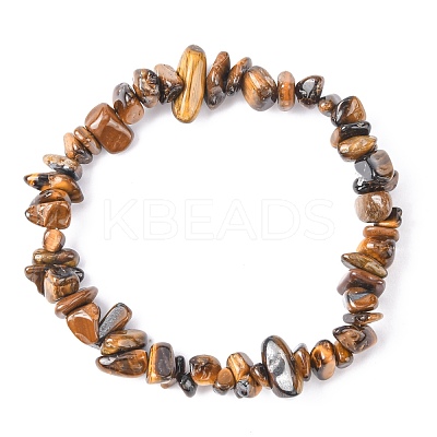 Natural Tiger Eye Chip Beads Stretch Bracelet for Women BJEW-AL00003-11-1