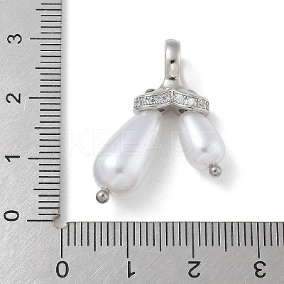 Rack Plating Brass Micro Pave Clear Cubic Zirconia with ABS Plastic Pearl Pendants KK-G515-57P-1