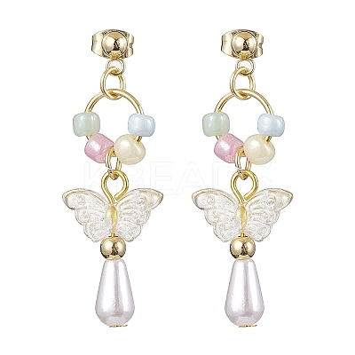 ABS Plastic Imitation Pearl & Glass Seed Earrings EJEW-JE05799-1