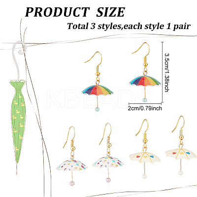 3 Pairs 3 Colors 3D Umbrella Acrylic Dangle Earrings EJEW-AN0002-97-1