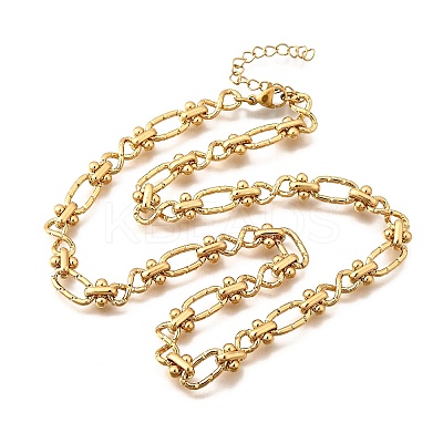 304 Stainless Steel Oval Textured Infinity Link Chain Necklaces for Women Men NJEW-K249-20A-G-1