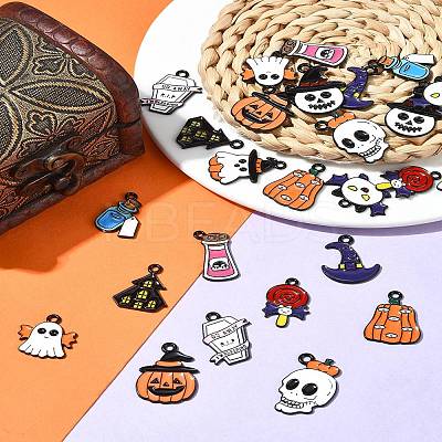 26Pcs 13 Styles Halloween Theme Spray Painted Alloy Enamel Pendants ENAM-FS0002-09-1