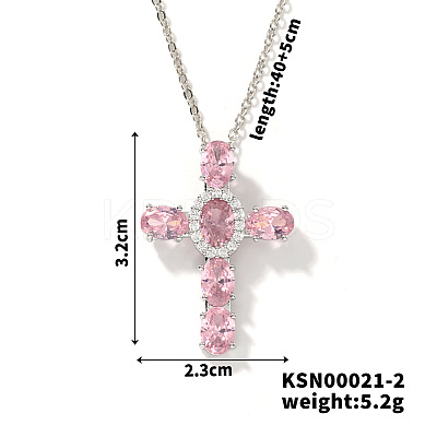 Brass Pave Cubic Zirconia Religion Cross Pendant Necklaces CU6638-1-1