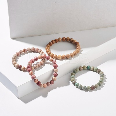 8.5mm Dyed Natural Maifanite/Maifan Stone Round Beads Stretch Bracelet for Girl Women BJEW-JB07178-1