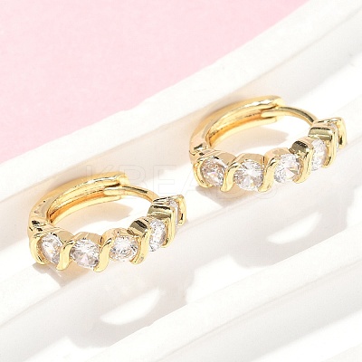 Flat Round Brass Micro Pave Clear Cubic Zirconia Hoop Earrings EJEW-Z102-19G-1