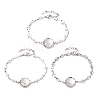 Tarnish Resistant 3Pcs 3 Styles Stainless Steel Bracelet Star & Oval & Cross Link Bracelet Making with Tray BJEW-JB10532-1