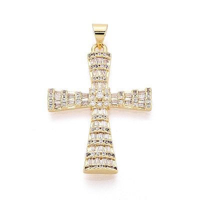Brass Micro Pave Clear Cubic Zirconia Pendants KK-N268-94G-1