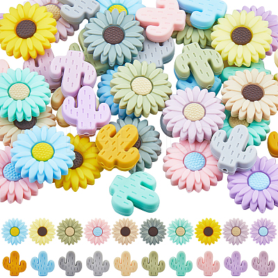 40Pcs 20 Styles Food Grade Eco-Friendly Focal Silicone Beads SIL-SC0002-15-1