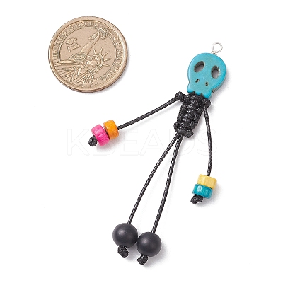 Dyed Synthetic Turquoise Skull Korean Waxed Polyester Cord Big Pendants PALLOY-TA00301-1