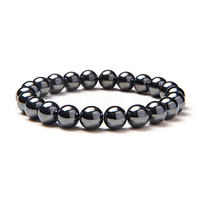Non-magnetic Synthetic Hematite Round Beads Stretch Bracelets BJEW-PH0001-8mm-22-1