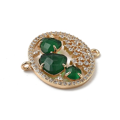 Brass Micro Pave Clear Cubic Zirconia and Glass Oval Connector Charms KK-I276-31G-A-1
