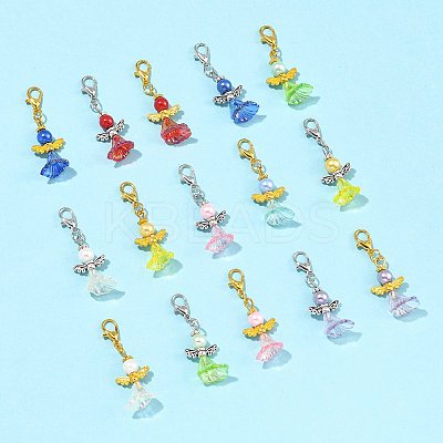 8Pcs Angel Acrylic & Glass Pearl Pendant Decorations HJEW-FS00070-1