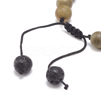 Natural Lava Rock & Wood Braided Bead Bracelet BJEW-JB08537-1