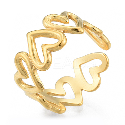 Ion Plating(IP) 304 Stainless Steel Hollow Heart Cuff Rings X-RJEW-N038-124LG-1