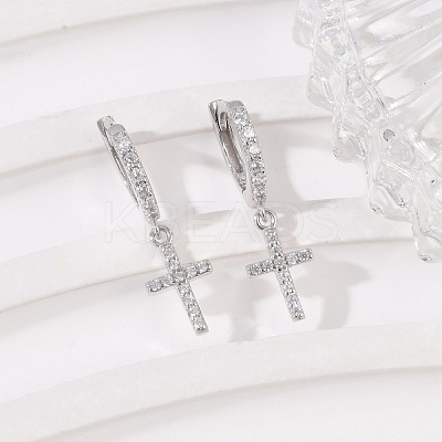 925 Sterling Silver Micro Pave Clear Cubic Zirconia Hoop Earrings for Women EJEW-G427-01P-02-1