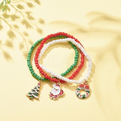 3Pcs 3 Style Glass Seed Stretch Bracelets Set BJEW-JB08200-1