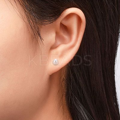 Anti-Tarnish Pearl Ball Stud Earrings X-EJEW-Q701-01A-1