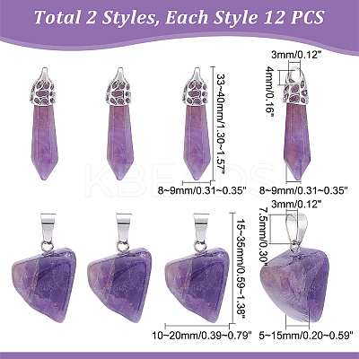 24Pcs 2 Styles Natural Amethyst Pendants G-UN0001-12C-1