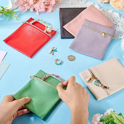 6Pcs 6 Colors Imitation Leather Jewelry Storage Zipper Bags ABAG-TA0001-72B-1