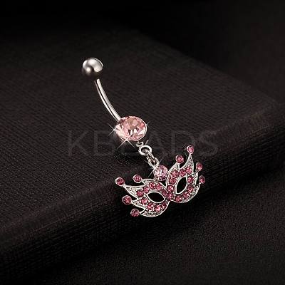 Piercing Jewelry Real Platinum Plated Brass Rhinestone Mask Navel Ring Belly Rings AJEW-EE0001-48B-1