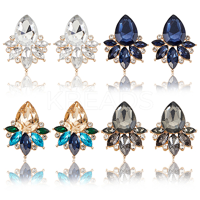 4 Pairs 4 Colors Rhinestone Teardrop Stud Earrings EJEW-AN0002-28-1