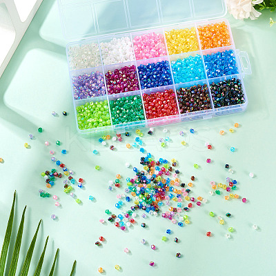 2250Pcs 15 Colors Bicone AB Color Plated Eco-Friendly Transparent Acrylic Beads TACR-TA0001-51-1