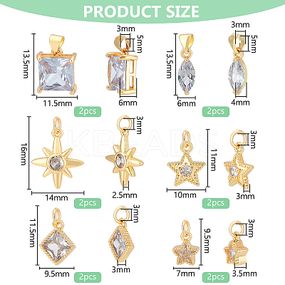 12Pcs 6 Styles Brass Cubic Zirconia Pendants KK-BC0013-60-1