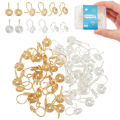 60Pcs 2 Colors Brass Spiral Clip-on Earrings for Women FIND-DC0001-85-1