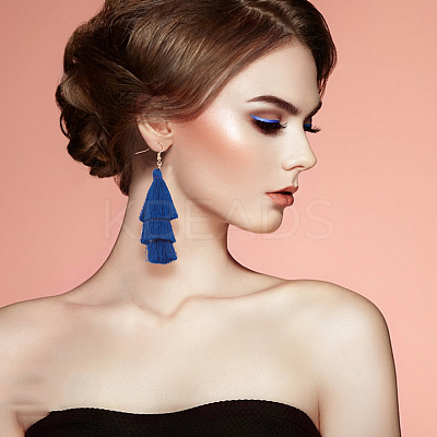 6 Pairs 6 Colors Bohemian Polyester Long Tassel Dangle Earrings with Iron Pins for Women EJEW-AN0003-97-1