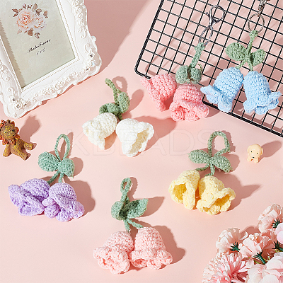 6Pcs 6 Colors Handmade Cotton Yarn Crochet Lily of the Valley Pendant Decorations DIY-FG0006-90-1