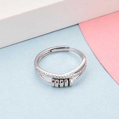 925 Sterling Silver Micro Pave Clear Cubic Zirconia Adjustable Finger Rings for Women STER-N016-136P-1