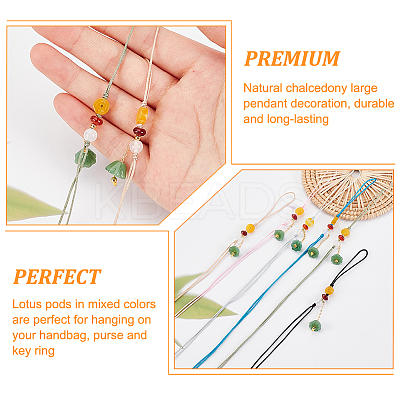 6Pcs 6 Colors Cell Phone Strap Imitation Jade Lotus Seed Pod Pendant HJEW-OC0001-28-1
