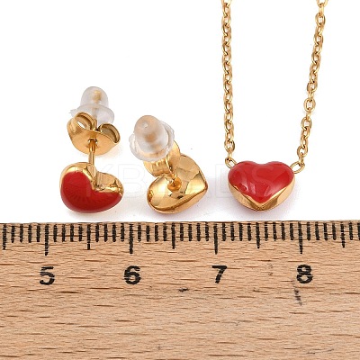 Heart 304 Stainless Steel Enamel Necklaces & Stud Earrings Sets for Women SJEW-K003-03G-1