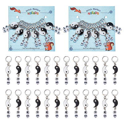 Yin Yang Alloy Enamel Pendant Locking Stitch Markers HJEW-AB00101-1