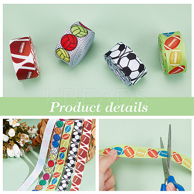 20M 4 Styles Polyester Sport Ball Print Grosgrain Ribbons OCOR-PH0003-97-1