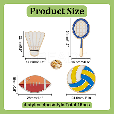16Pcs 4 Styles Sport Enamel Lapel Pin Backs Brooch JEWB-AR0001-23-1