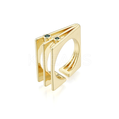 Cubic Zirconia Square Triple Layer Open Cuff Ring RJEW-N037-035A-1