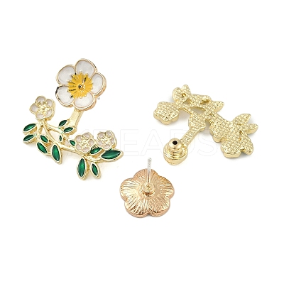 Flower with Leaf Enamel Stud Earrings EJEW-M005-04-1
