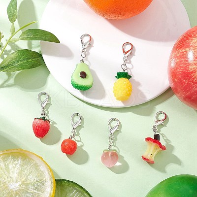 6Pcs Fruits Resin Pendant Decoration HJEW-JM03814-1