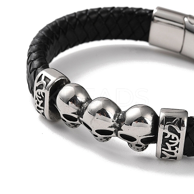 Men's Braided Black PU Leather Cord Bracelets BJEW-K243-18AS-1