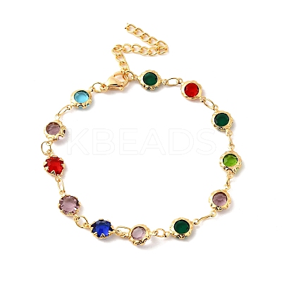 304 Stainless Steel Glass Link Chain Bracelets for Women BJEW-V010-01G-1