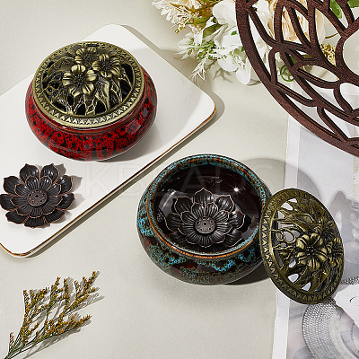 2Pcs 2 Colors Ceramic Incense Burners Holder DJEW-GF0001-78-1