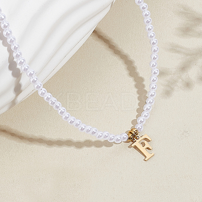 Imitation Pearl with Stainless Steel Pendants Necklaces NJEW-LP0001-51F-G-1
